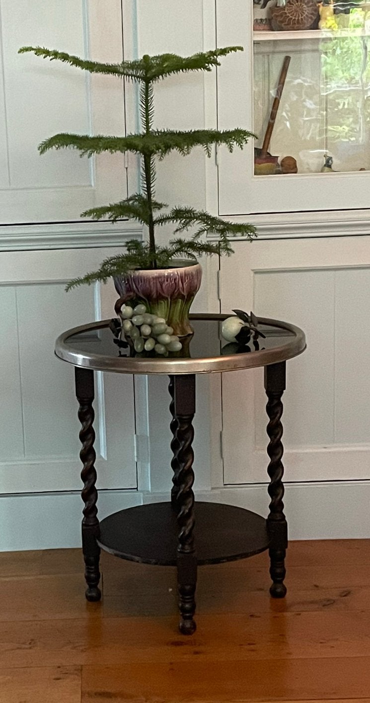 Art Deco bijzettafel met gedraaide poten en glasplaat, Antiek en Kunst, Ophalen