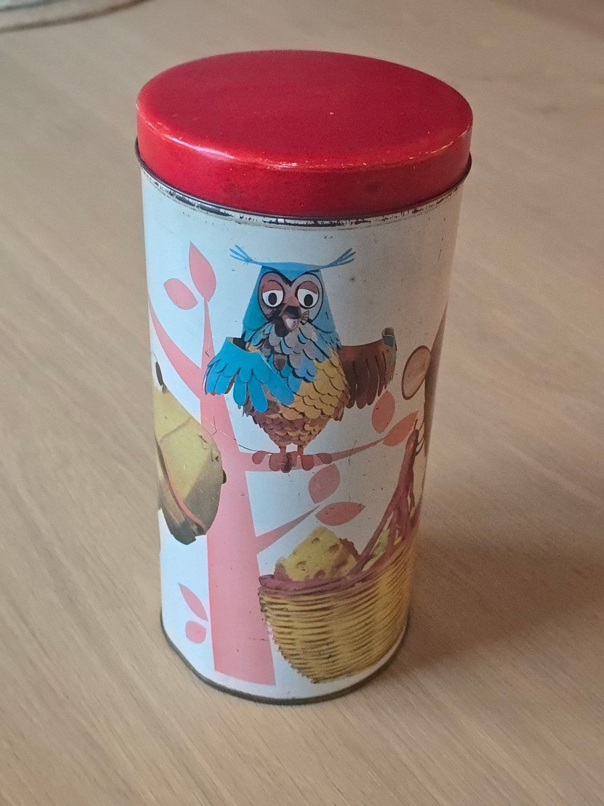Vintage Bolletje beschuitblik met meneer de Uil erop €12, Verzamelen, Blikken, Ophalen of Verzenden, Zo goed als nieuw, Beschuit
