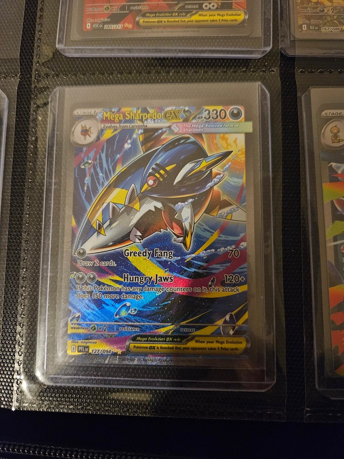 Pokemon Mega Sharpedo ex 127/094 Phantasmal Flames, Ophalen of Verzenden, Zo goed als nieuw, Losse kaart, Foil