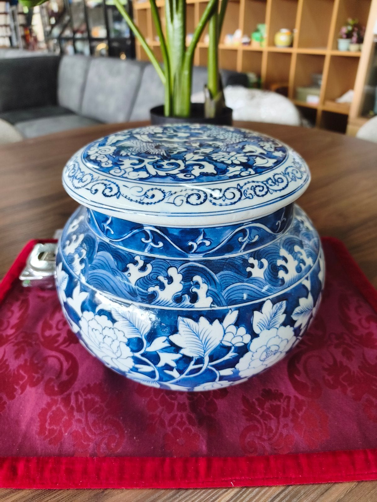 Prachtige Porseleinen Dekselpot Blauw-Wit – Handgeschilderd, Ophalen of Verzenden