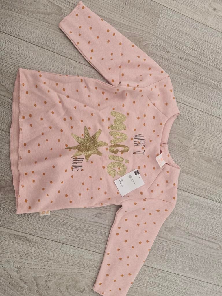 Roze longsleeve met stippen en opdruk, Ophalen of Verzenden