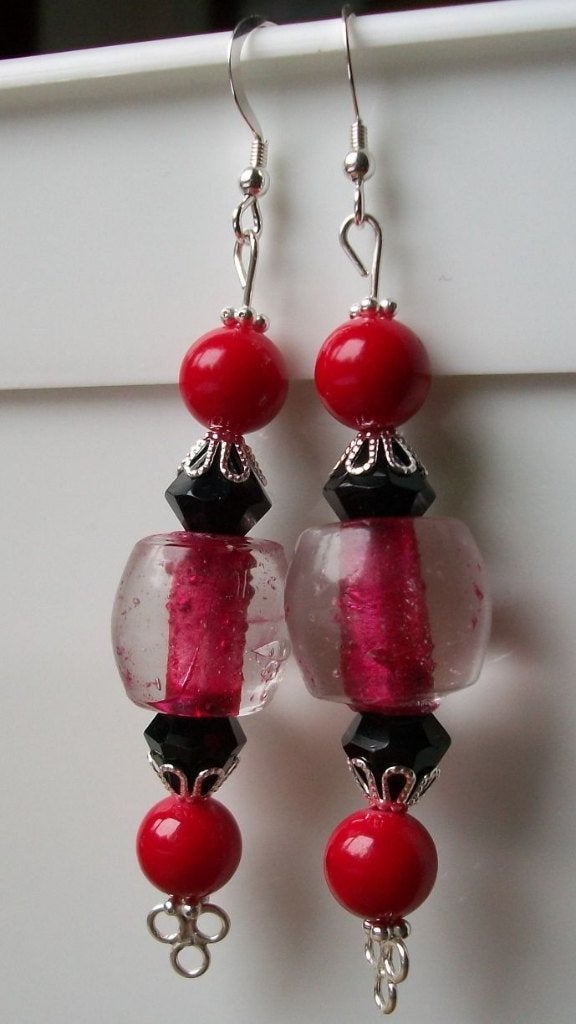 Oorbellen Rosa (zilver), Hangers, Verzenden, Nieuw, Rood