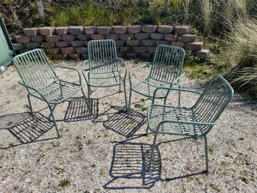 Set van 4 metalen tuinstoelen - Groen, Ophalen, Gebruikt, Onbekend, Onbekend@voorbeeld.nl