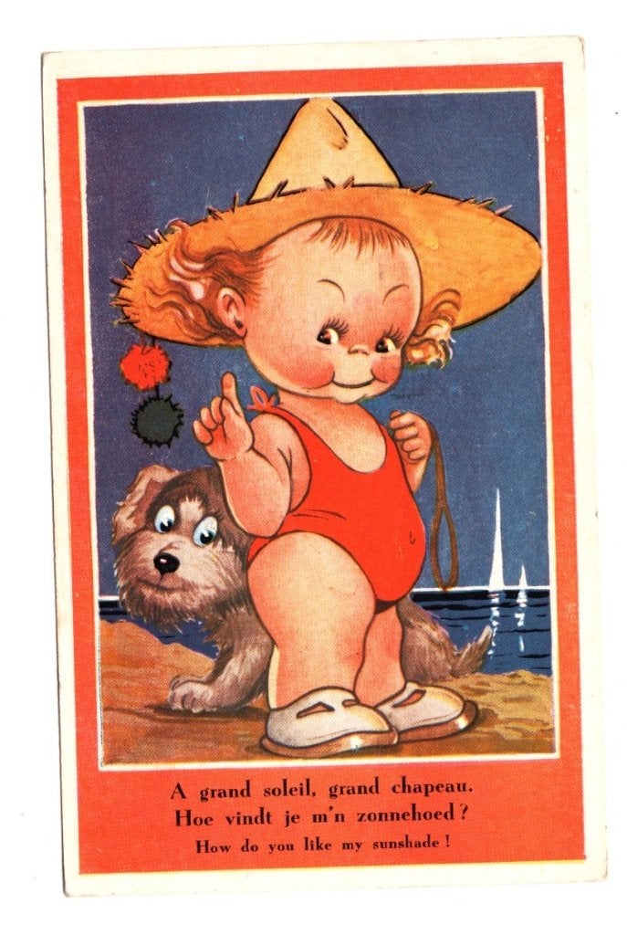 Oude Ansichtkaart Kind Strandhoed Hond België Gelopen 1955, Ophalen of Verzenden, 1940 tot 1960, Gelopen, West-Vlaanderen