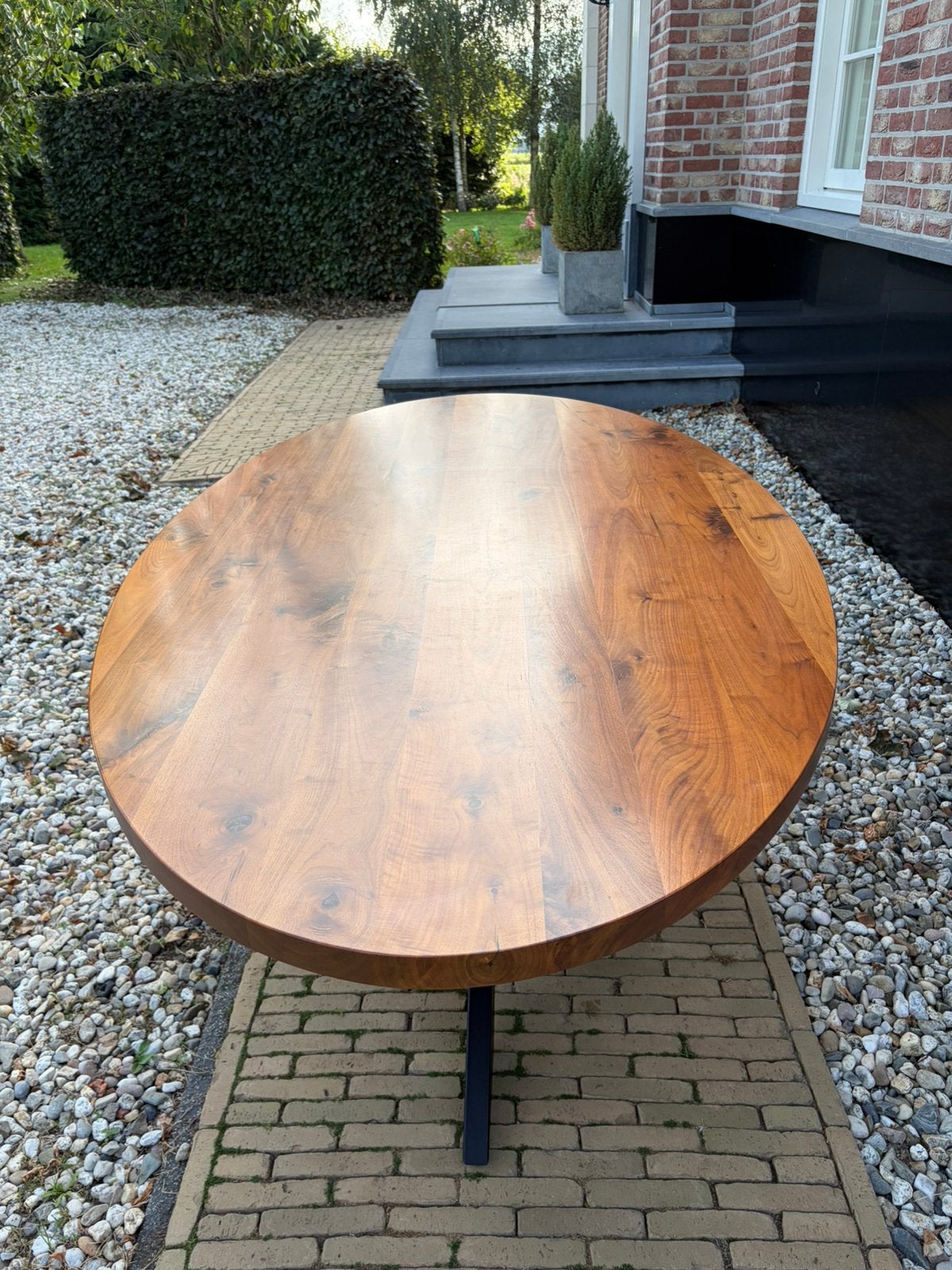 Eettafel ovaal zwart spinpoot massief kersen Table du Sud, Ophalen, 100 tot 150 cm, 200 cm of meer, Zo goed als nieuw