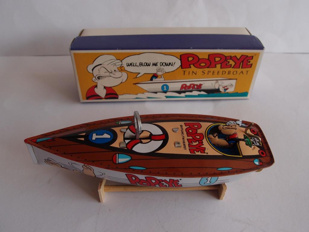 Oude blikken Schylling Popeye Tin Speedboat met Doos, 1996, Ophalen of Verzenden, Zo goed als nieuw