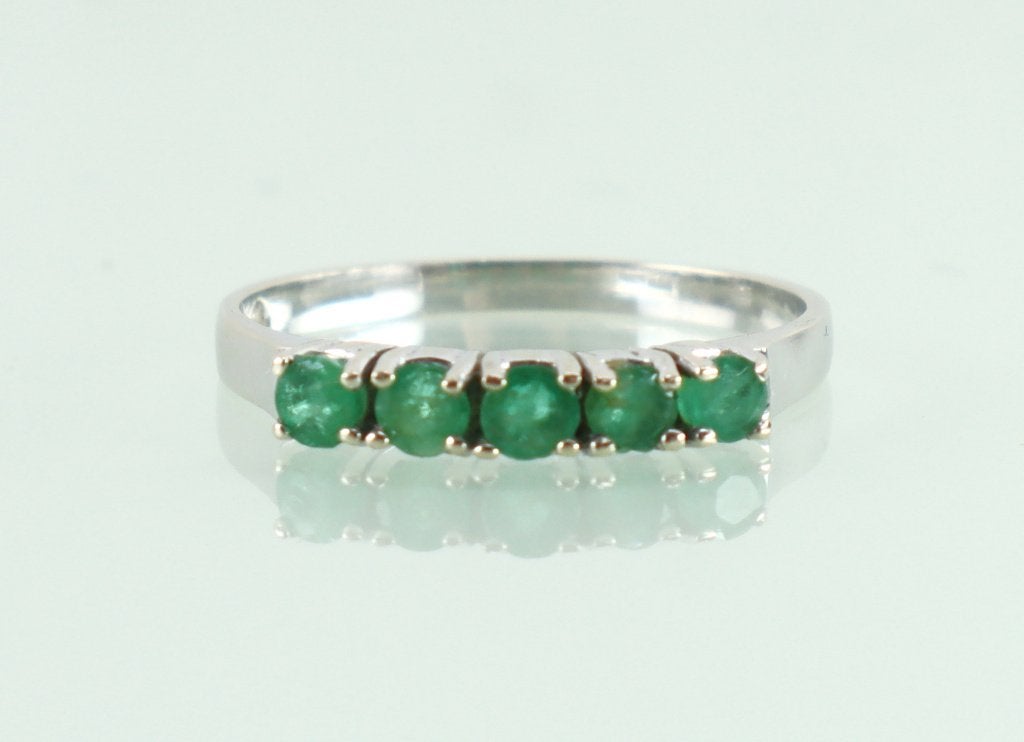 Vintage witgouden ring met smaragd, rijring, Ophalen of Verzenden, Goud, Ring, Met edelsteen