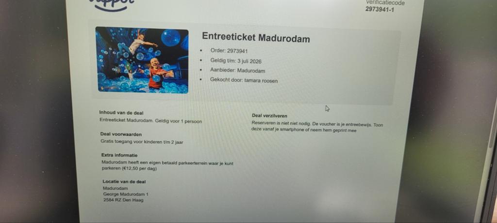 1 x entreeticket madurodam, geldig t/m 3.7.26, Tickets en Kaartjes, Eén persoon, Ticket of Toegangskaart