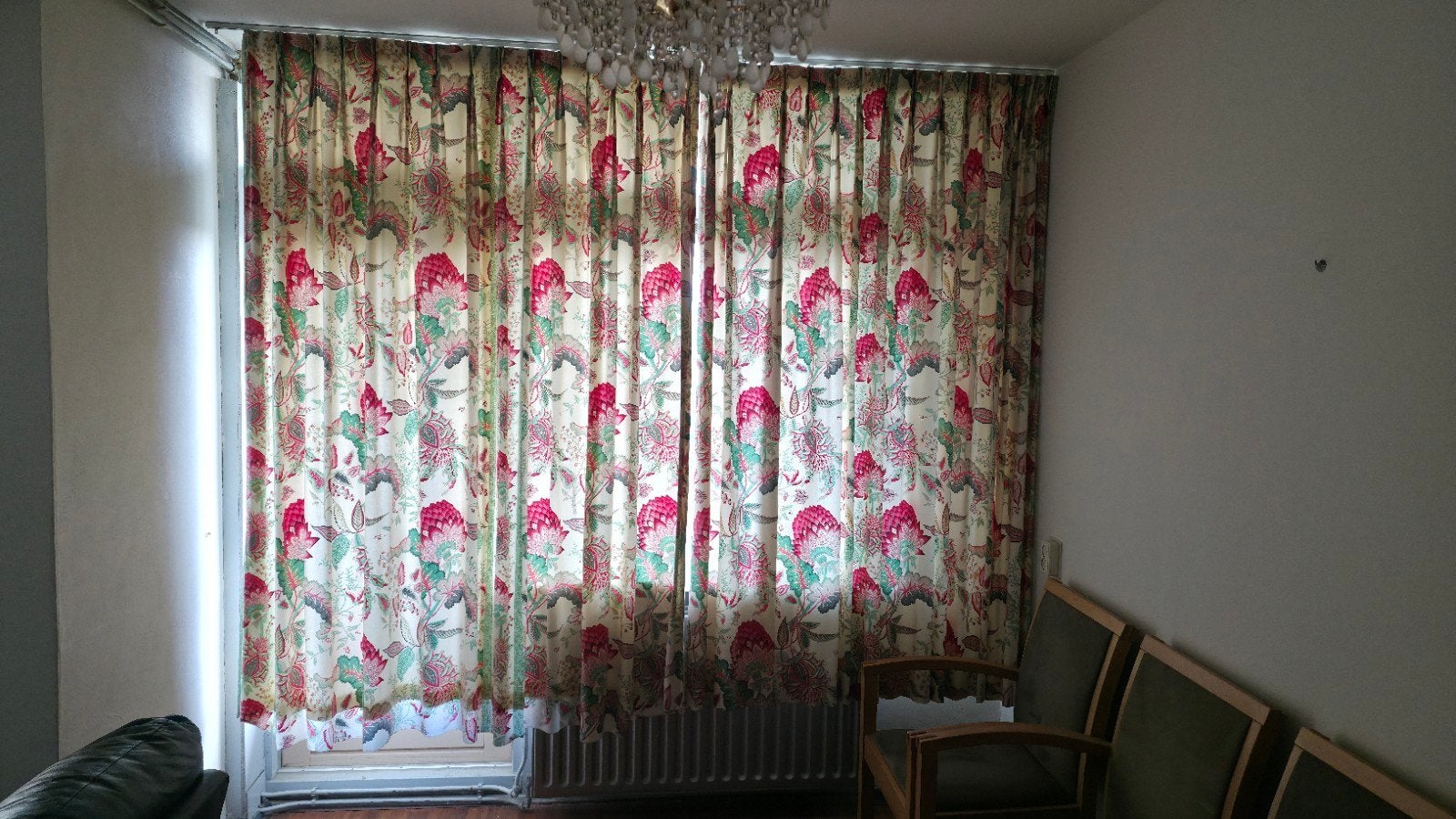 Set van 4 katoenen gordijnen met bloemmotief 360/260 cm, Huis en Inrichting, Zo goed als nieuw, Gordijn, Katoen, Groen