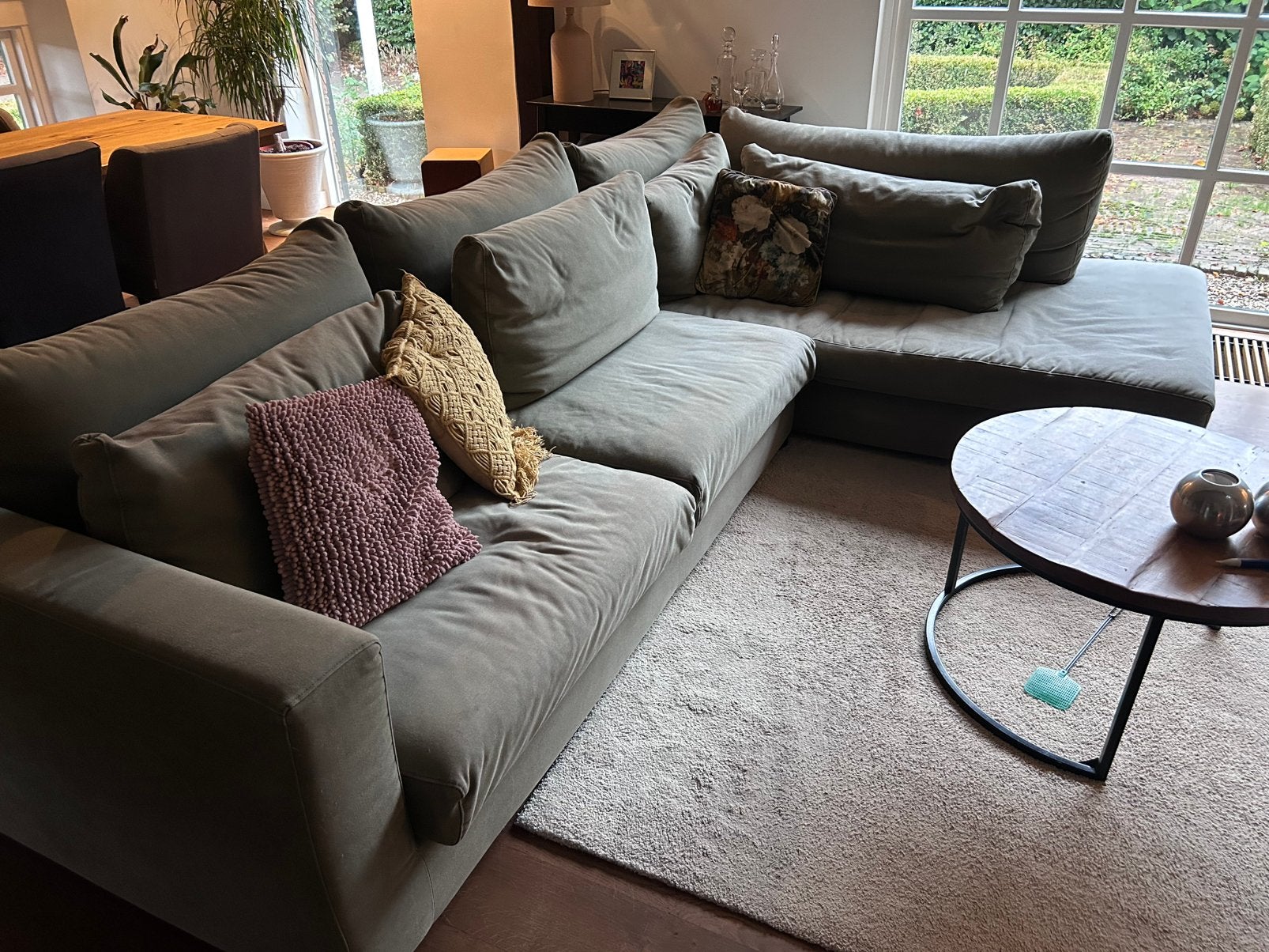 Gratis hoekbank + chaise longue, Ophalen, Gebruikt, Stof