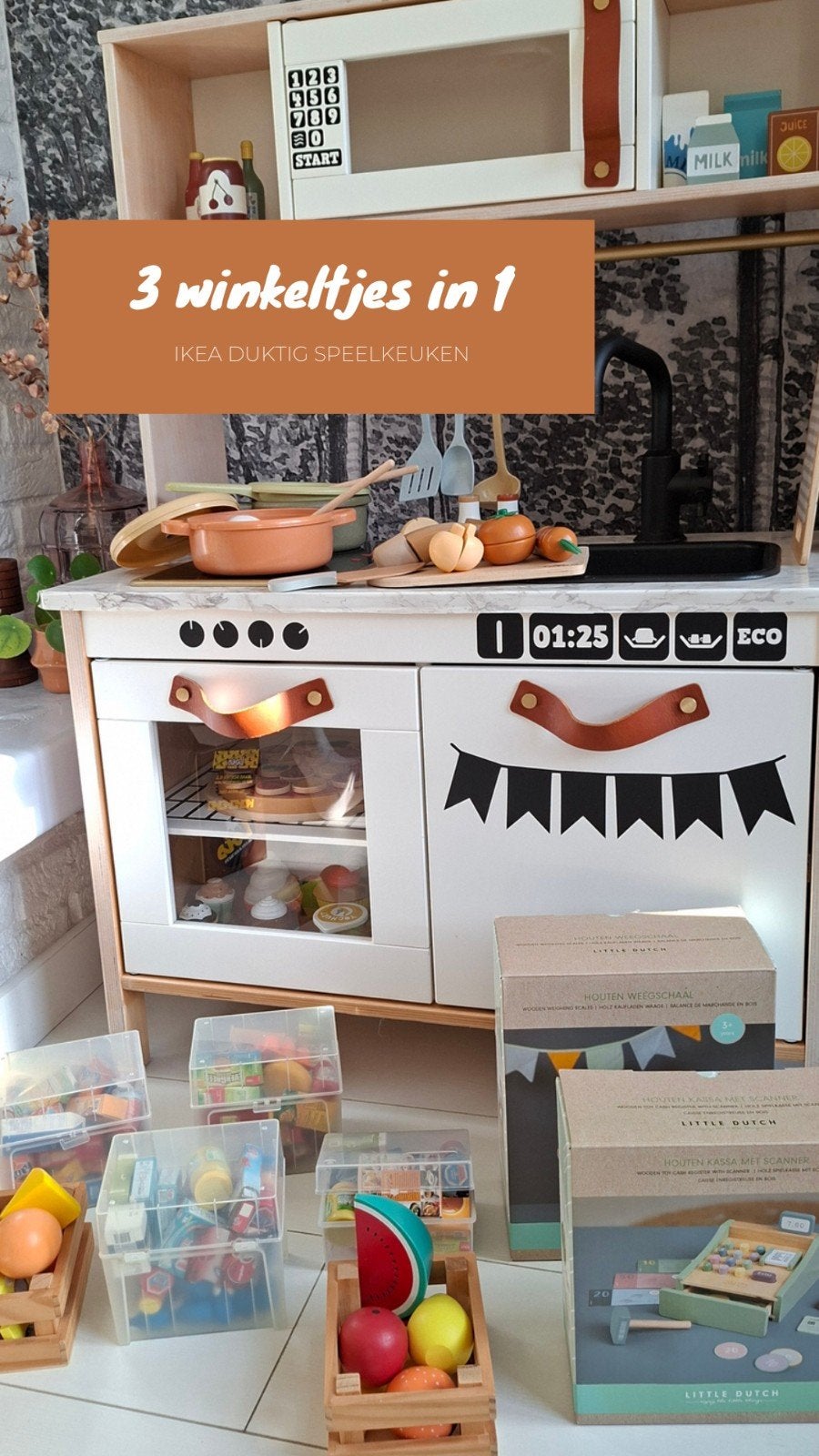 IKEA DUKTIG 3-in-1 Speelkeuken & Winkeltje met accessoires, Ophalen, Gebruikt, Hout, Speelkeuken
