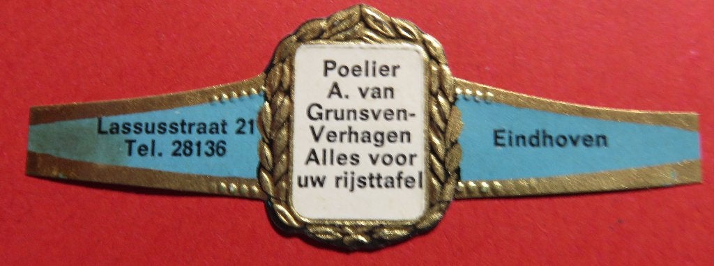 Sigarenbandje Reclamebandje Poelier van Grunsven Eindhoven, Verzenden, Gebruikt, Sigarenbandjes