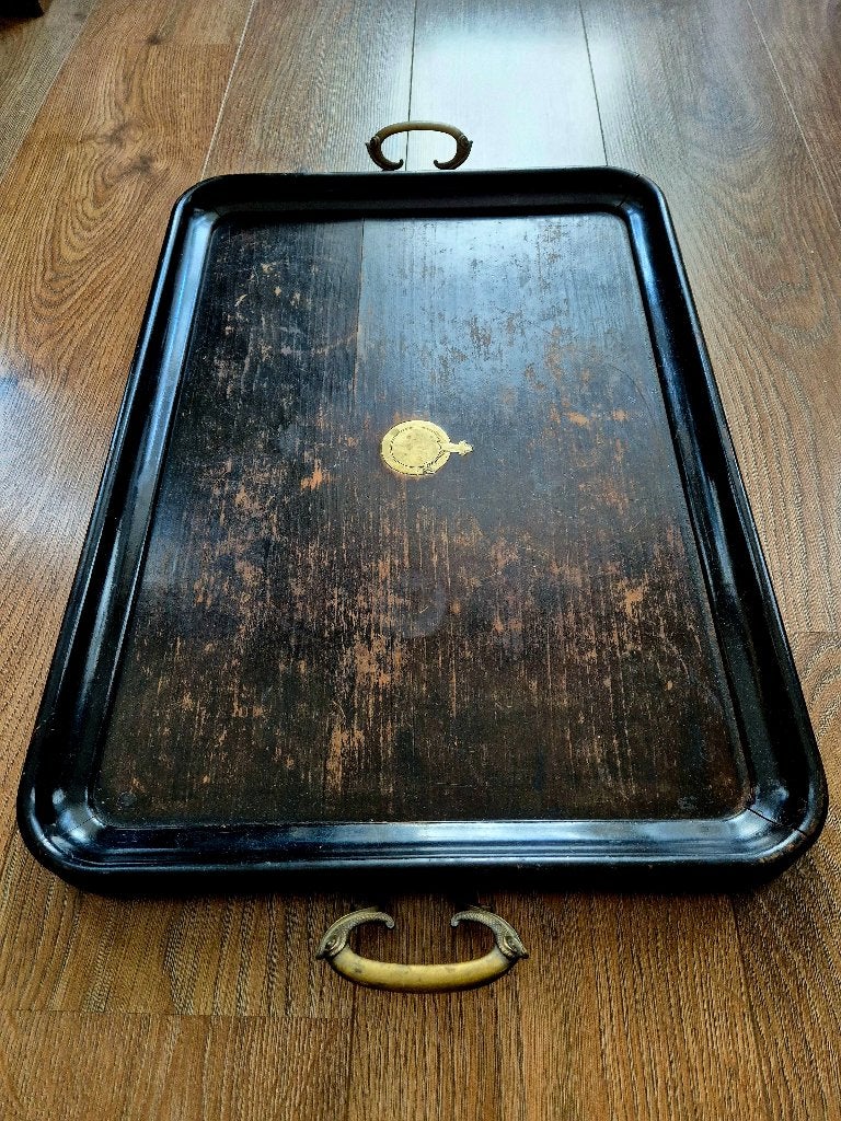 Groot houten dienblad met vintage uitstraling, Gebruikt, Ophalen of Verzenden, Dienblad, Rechthoekig