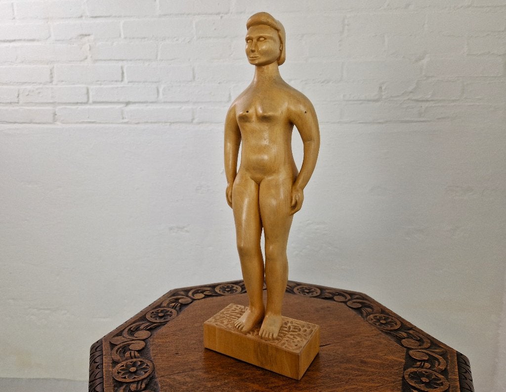 Vintage Houten Sculptuur Vrouw, 1992, Ophalen, Houtsnijwerk, Art deco, 20 - 50 cm