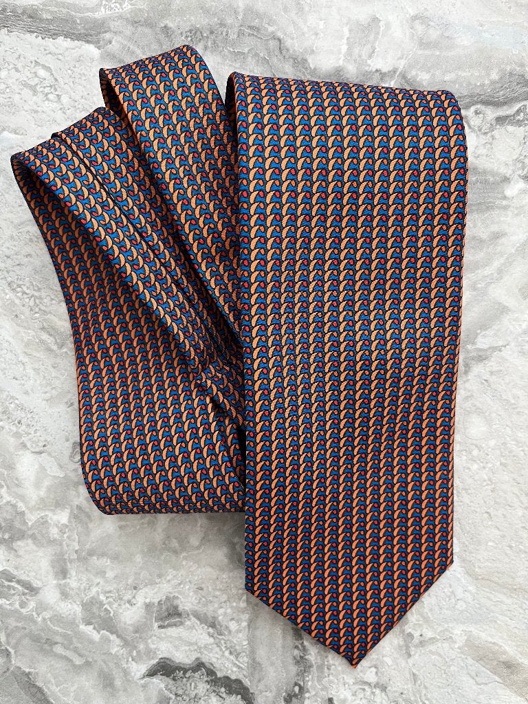 100% zijde Stropdas Oranje Blauw handgeweven -NIEUW-, Ophalen of Verzenden, Nieuw, Oranje, Met patroon