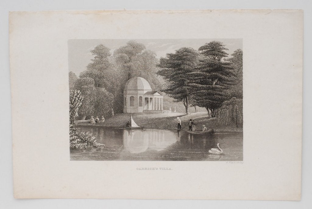 Garrick's Villa in Hampton - Originele illustratie uit 1845, Verzamelen, Verzenden, Voor 1940, Gebruikt, Gebouw