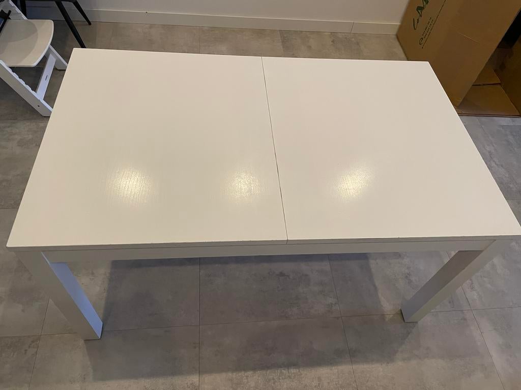 Uitschuifbare witte eettafel, Huis en Inrichting, Tafels | Salontafels, Gebruikt, 50 tot 75 cm, 150 tot 200 cm, Rechthoekig
