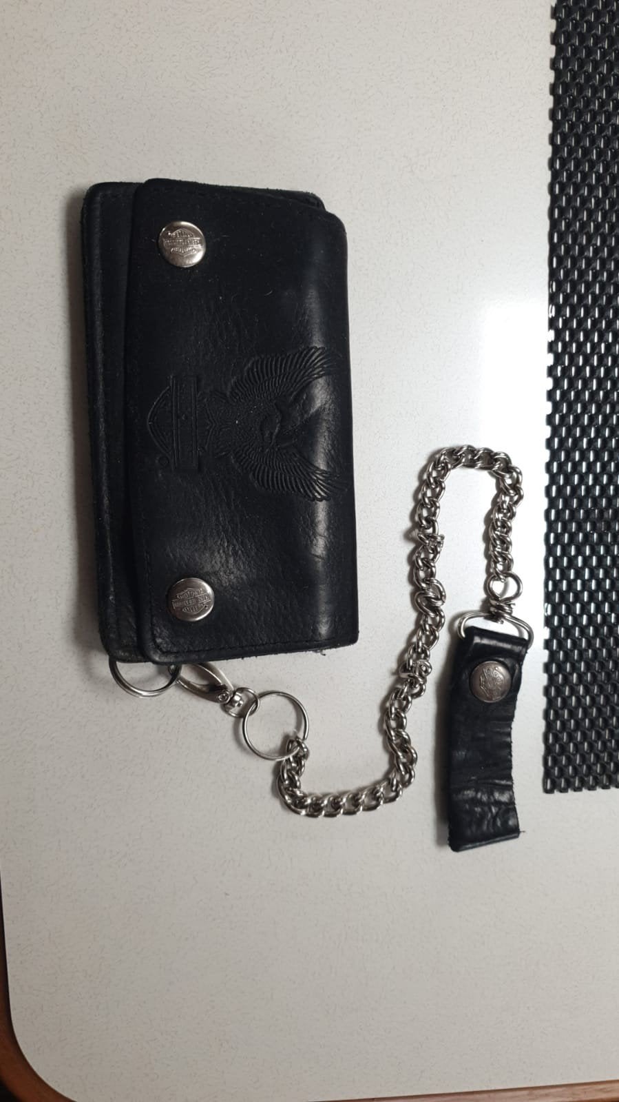 Zwarte leren Harley Davidson portemonnee met ketting, Sieraden, Tassen en Uiterlijk, Overige merken, Gebruikt, Zwart, Ophalen of Verzenden