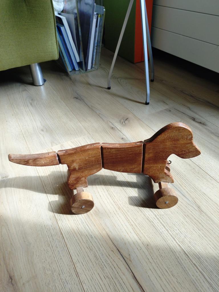 Houten hond Trekdier - Vintage Speelgoed, Ophalen of Verzenden, Gebruikt, Duw- of Trekspeelgoed