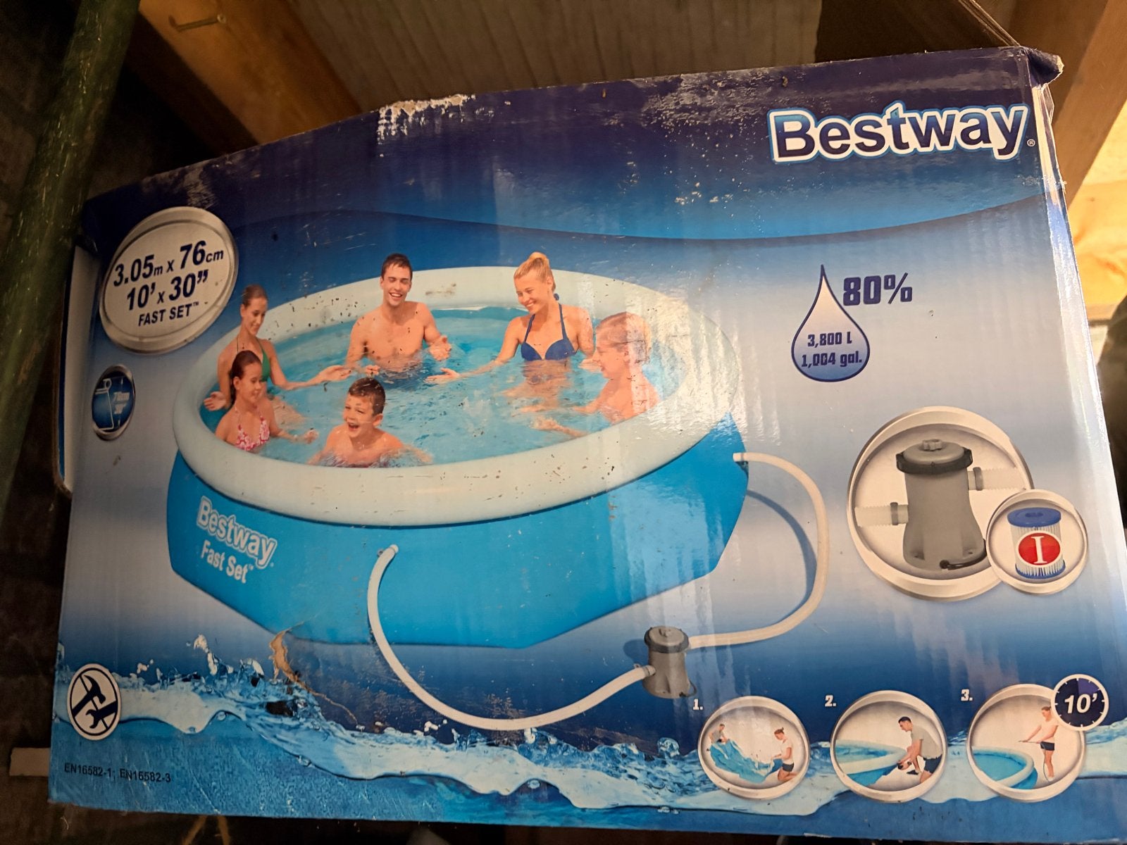 Groot Bestway zwembad 305 x 76 met pomp en startersset, Ophalen, Minder dan 80 cm, Rond, 300 cm of meer