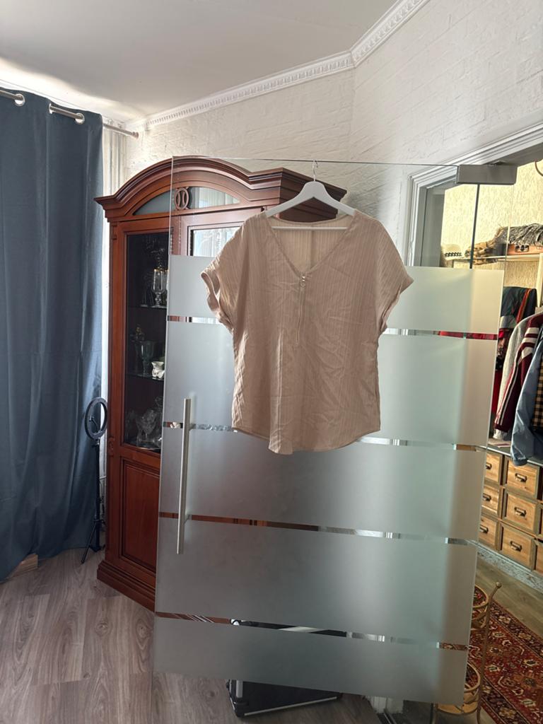 Shein Curve 1XL LBlouse Korte Mouw, Beige, Maat 42/44 (L), Ophalen of Verzenden, Zo goed als nieuw