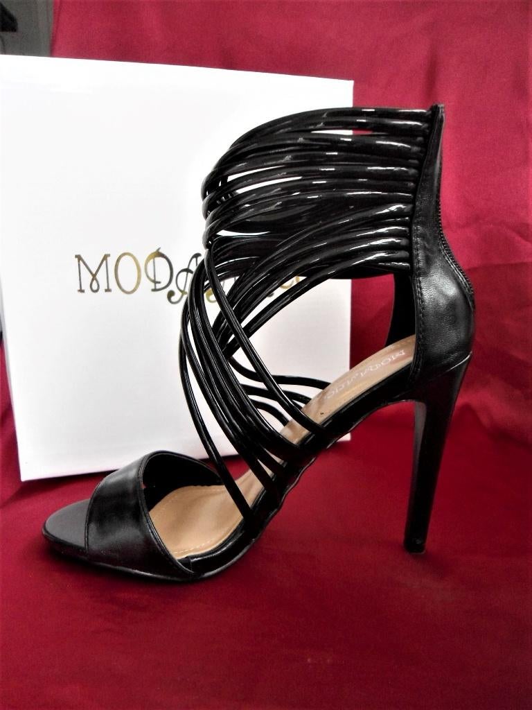 Lederlook open stiletto's met enkel en wreefbandjes mt. 36, Ophalen, Pumps, Zwart, Nieuw