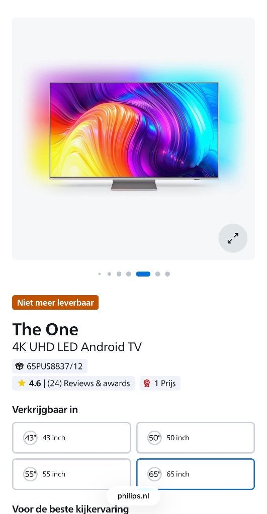 Philips The One 65 inch 4K UHD LED Android zonder pootjes), Audio, Tv en Foto, Televisies, Ophalen, Philips, 50 Hz, 100 cm of meer