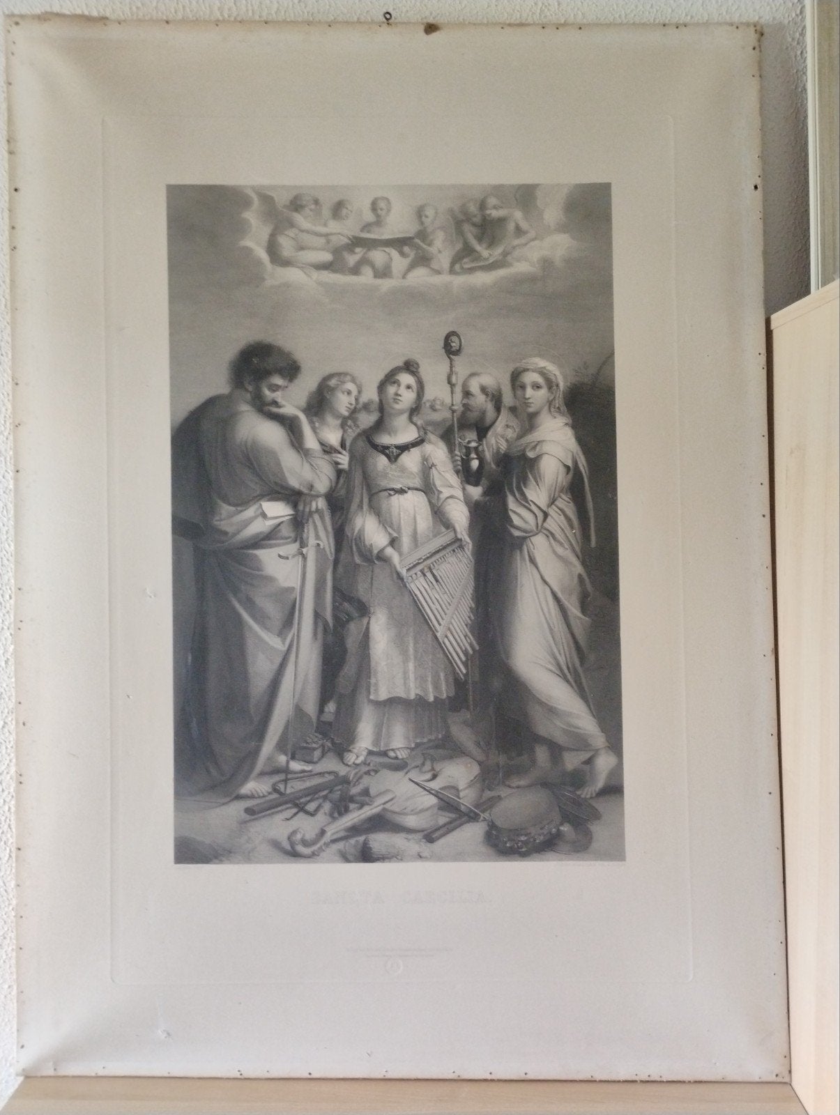 Antieke Gravure: Sancta Caecilia (Heilige Cecilia), Antiek en Kunst, Kunst | Etsen en Gravures, Ophalen, Ingelijst, 1800 - 1899
