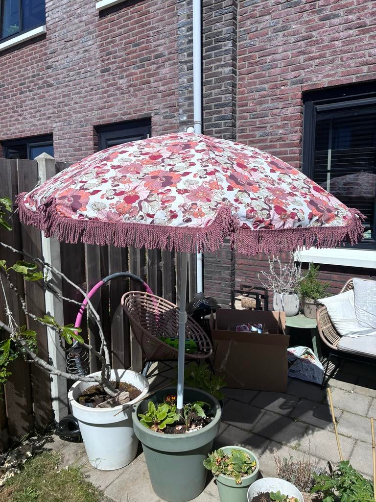Nieuwe Kwantum parasol met bloemenprint - Ø 1.80m, Ophalen, Nieuw, 1 tot 2 meter, Stokparasol