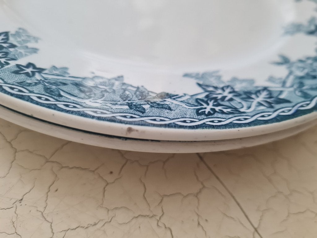 2 antieke ontbijtbordjes petrol blauw  p/st 5.95, Ophalen of Verzenden