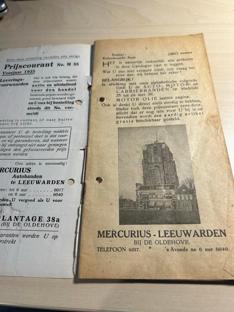 Zeldzame Mercurius Prijscourant 1935 - Auto-onderdelen, Ophalen, Gelezen, Algemeen