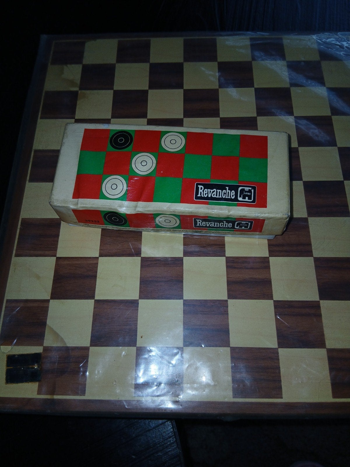 Vintage, minstens 30 jr oud, Jumbo schaak/dambord+damstenen, Ophalen of Verzenden