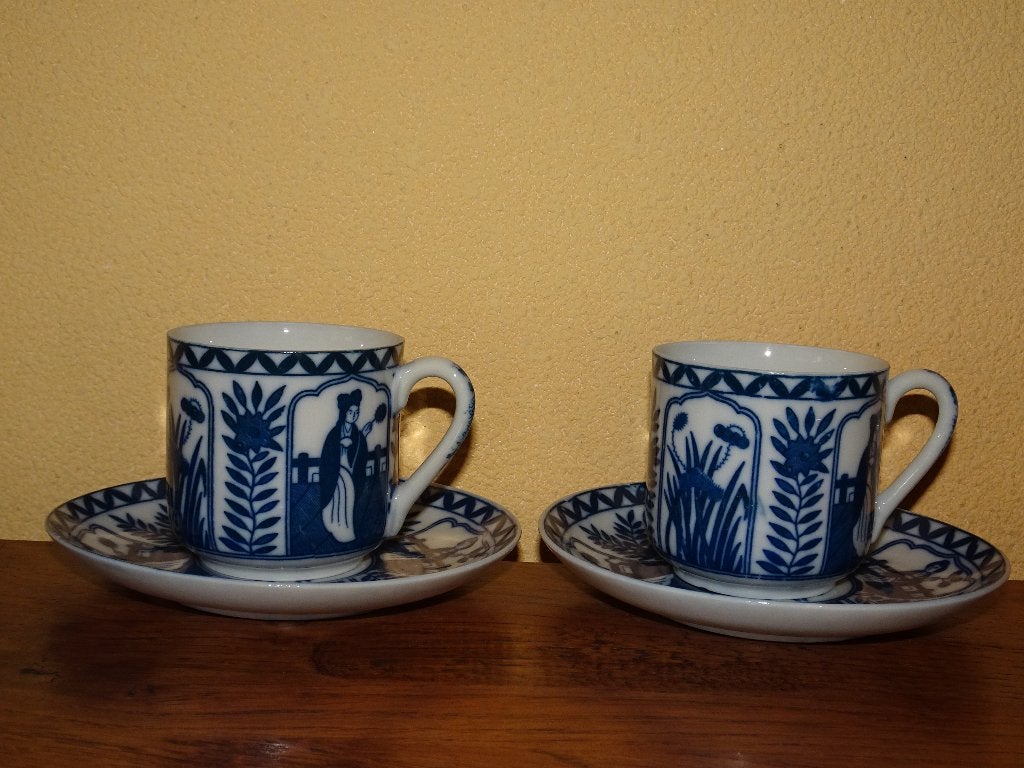 2 Chinese Lange Lijs mokka kop en schotels, Ophalen of Verzenden, Zo goed als nieuw, Overige stijlen, Kop(pen) en/of Schotel(s)