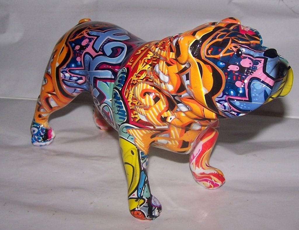 Prachtige design graffitti sculptuur Engelse Bulldog. Nieuw., Handgemaakt, Ophalen of Verzenden, Zoogdier, 20 - 50 cm
