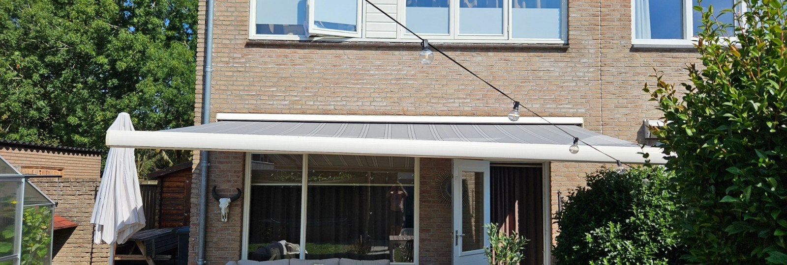 Zonneluifel 5m breed, 3 meter diep, Tuin en Terras, Ophalen, Gebruikt, 450 cm of meer, Elektrisch