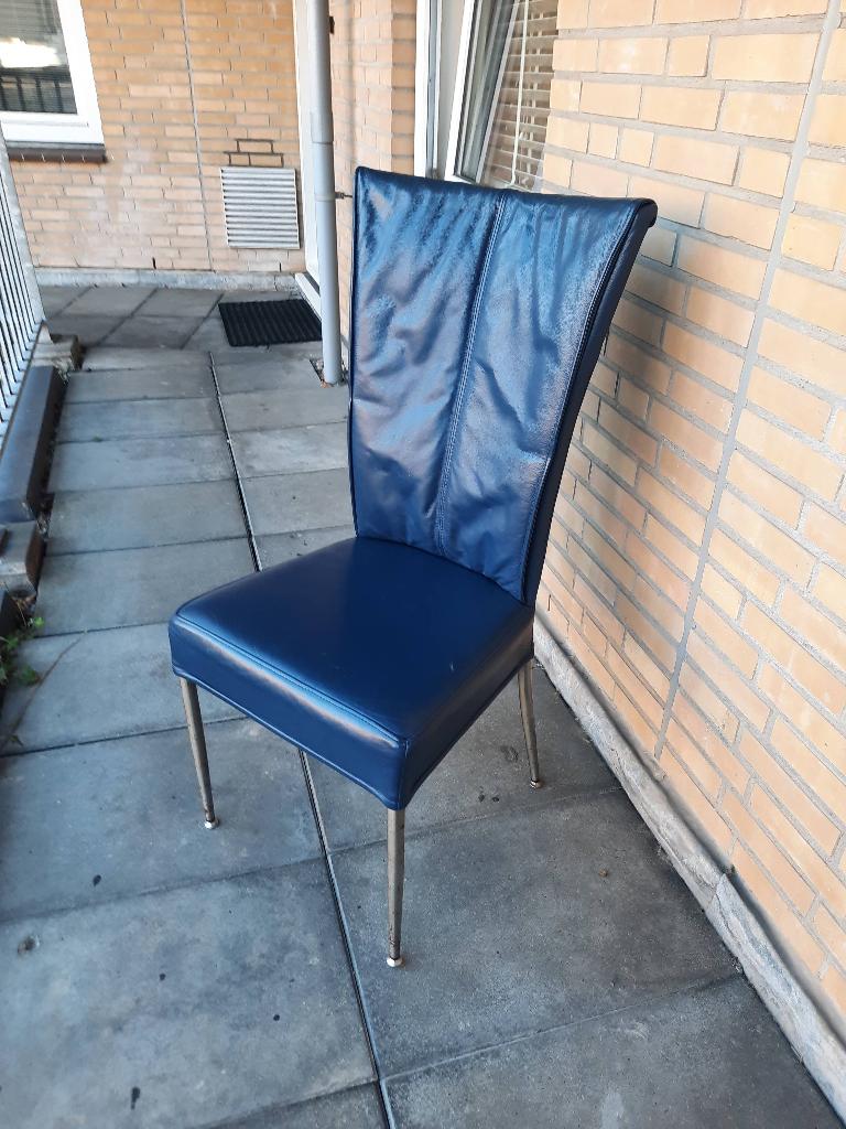Prachtige Set van 6 Harvink Design Stoelen Blauw Leer/Chroom, Huis en Inrichting, Stoelen, Ophalen, Gebruikt, Klassiek design
