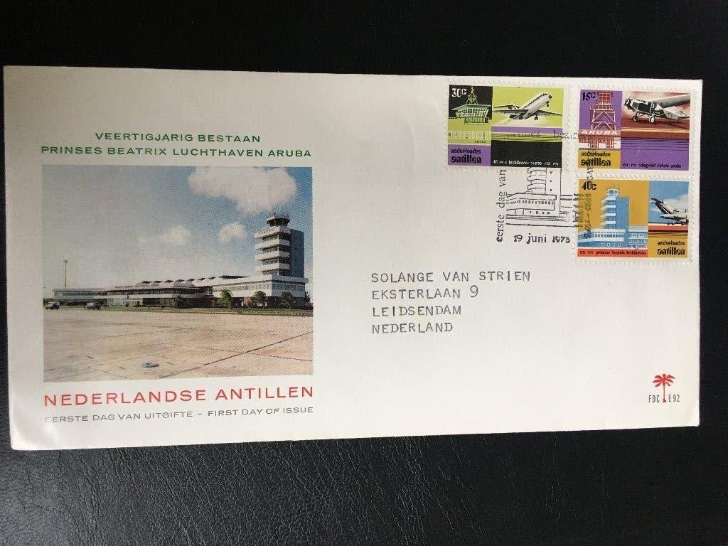R2-E92 Antillen 1975 - FDC E92 - Luchthaven Aruba - gelopen, Postzegels en Munten, Postzegels | Eerstedagenveloppen, Ophalen of Verzenden