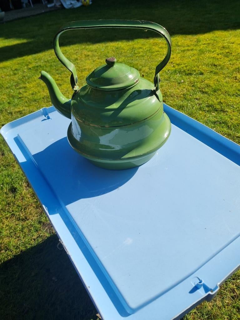 Vintage Groene Emaille Theepot / Ketel, Ophalen of Verzenden