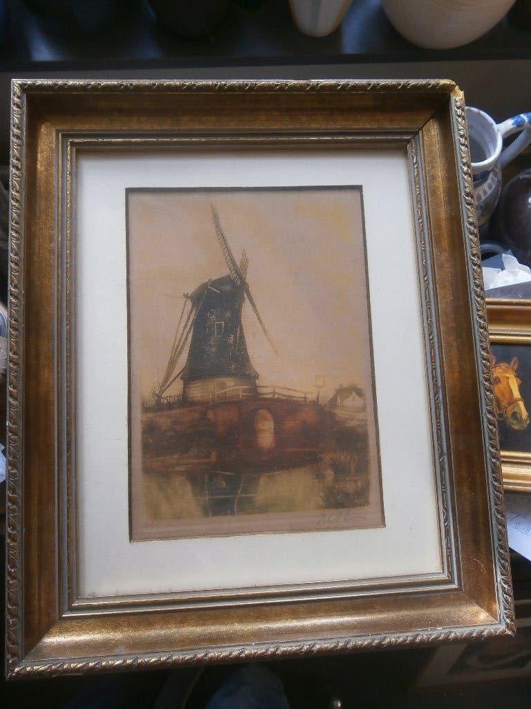 Olieverfschild. Molen bij een bruggetje sign Nefkens ???, Ophalen of Verzenden
