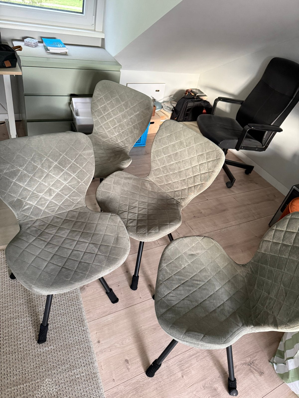 Antraciet stoffen stoelen, Ophalen, Gebruikt, Vier, Stof