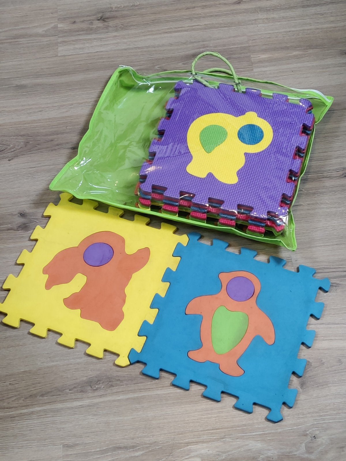 Set van 10 kleurrijke speelmat tegels met dieren, Ophalen of Verzenden, Gebruikt, Speelkleed