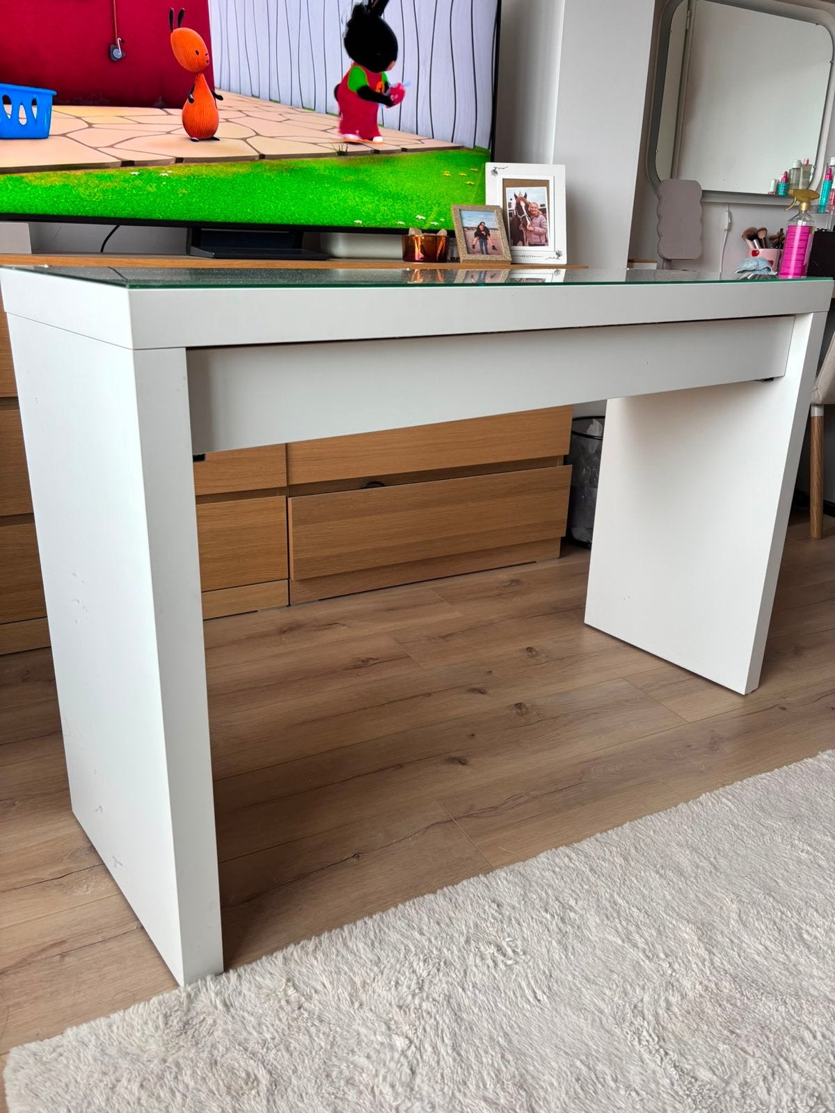 IKEA MALM bureau/make-up tafel met lade en glazen blad, Ophalen, Gebruikt, 100 tot 150 cm, Minder dan 100 cm