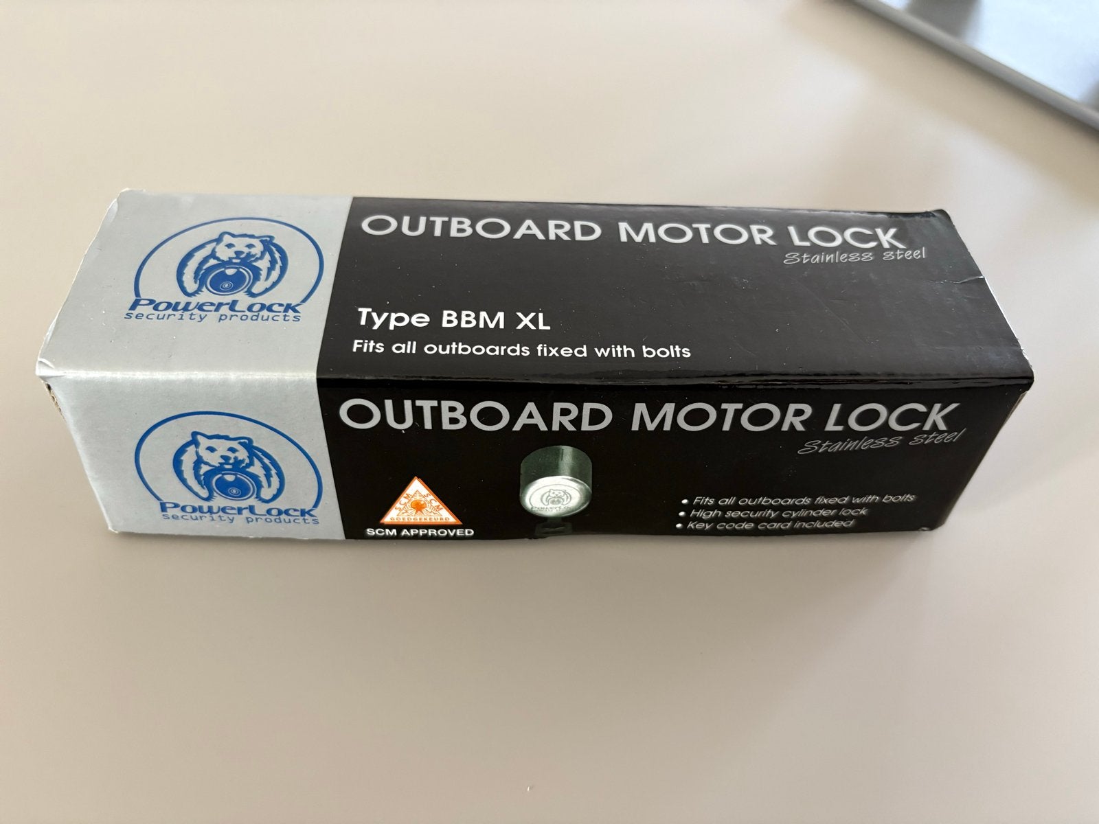 PowerLock BBM XL Buitenboordmotorslot RVS, Ophalen, Zo goed als nieuw, Motor en Techniek