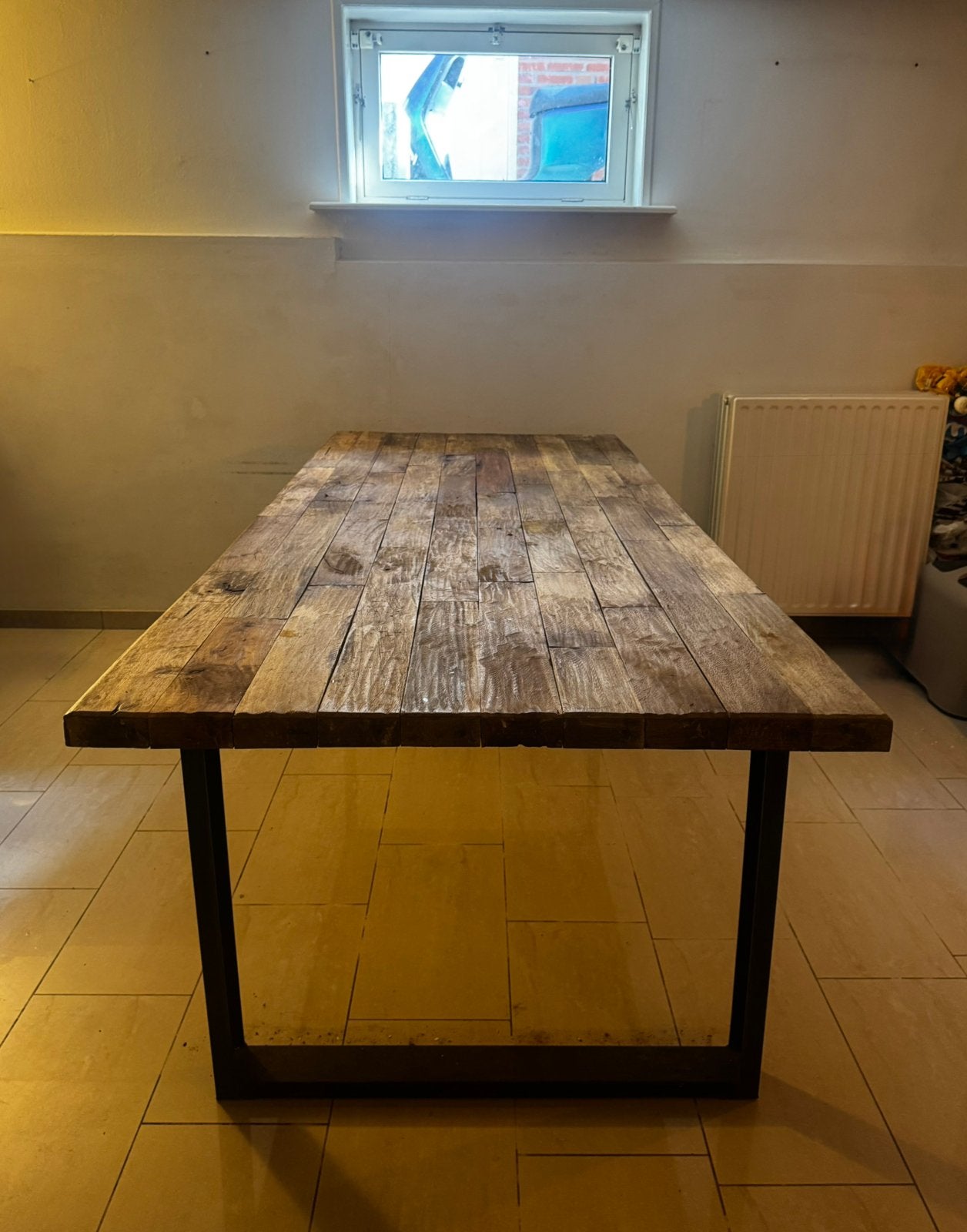 Industriële eettafel met steigerhout, Ophalen, 200 cm of meer, 50 tot 100 cm, Zo goed als nieuw