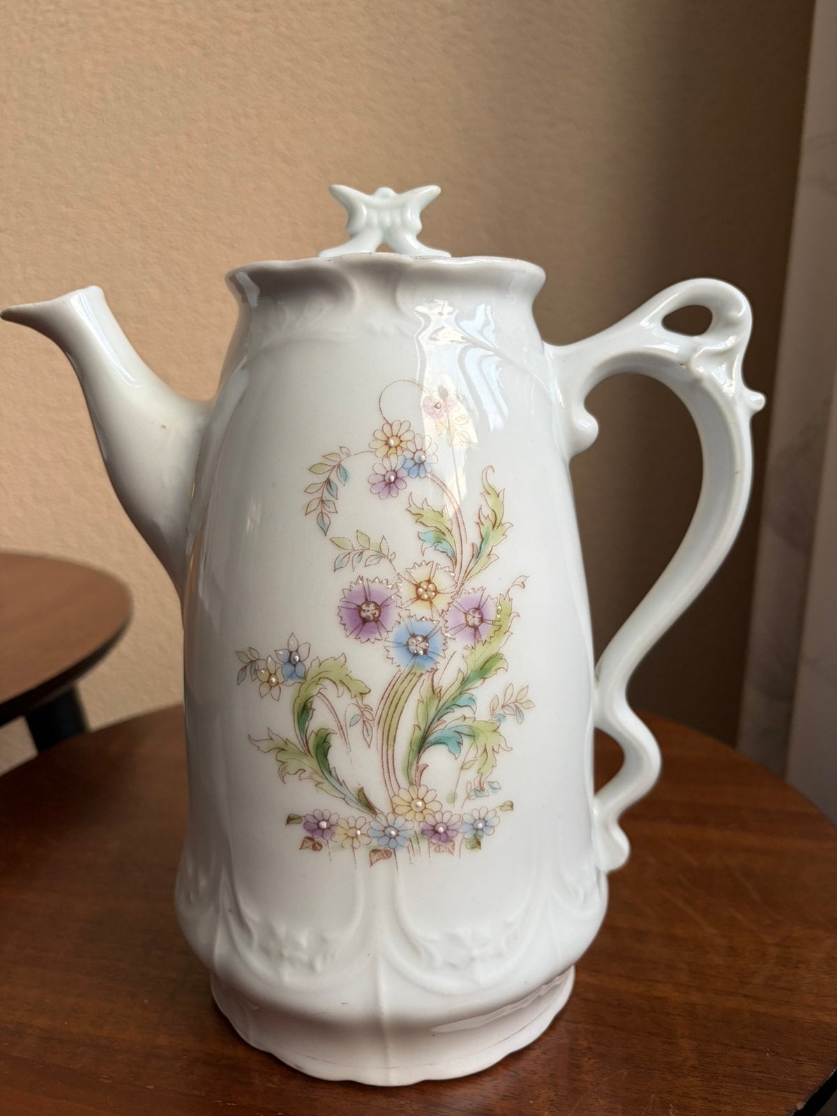 Antieke porseleinen koffiepot theepot met bloemmotief, Ophalen of Verzenden