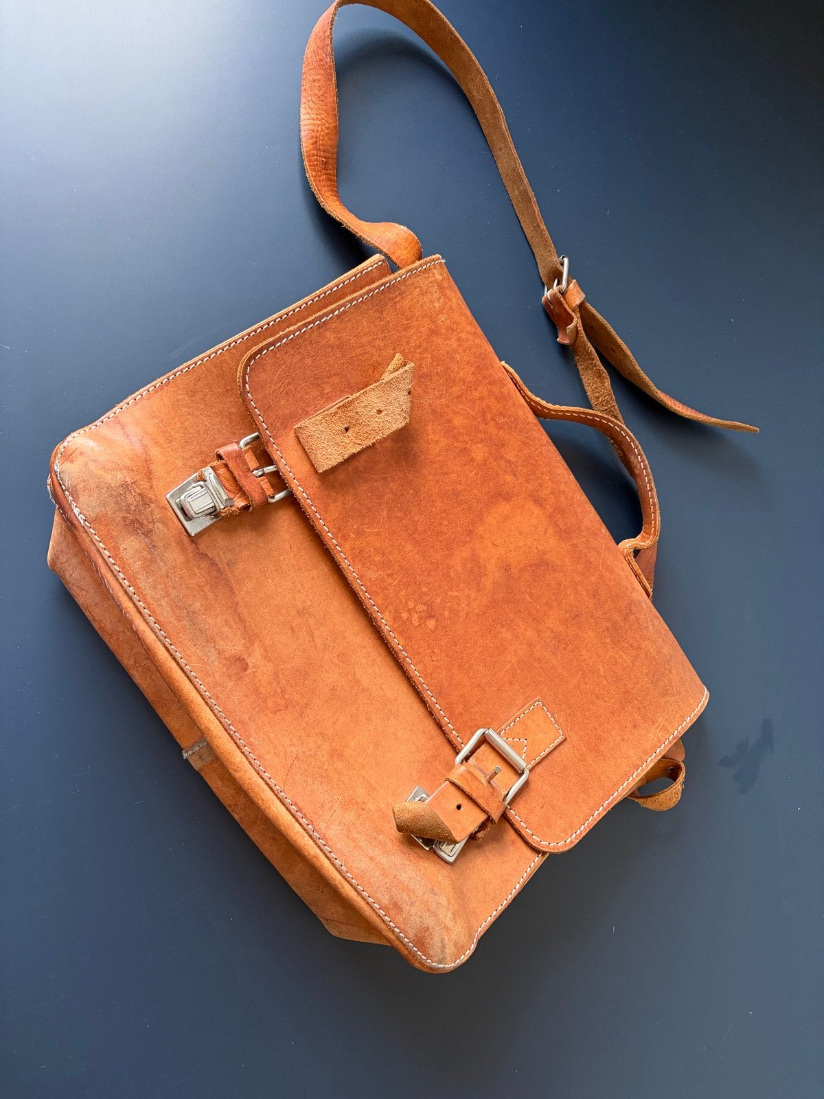 Vintage Leren Schoudertas Bruin, Gebruikt, Bruin, Leer, Ophalen