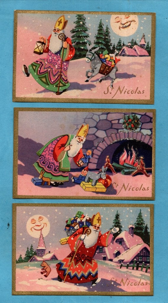 3x Prachtige oude jaren '30 Sinterklaaskaarten - M021, Verzenden, 1920 tot 1940, Ongelopen, Overige thema's