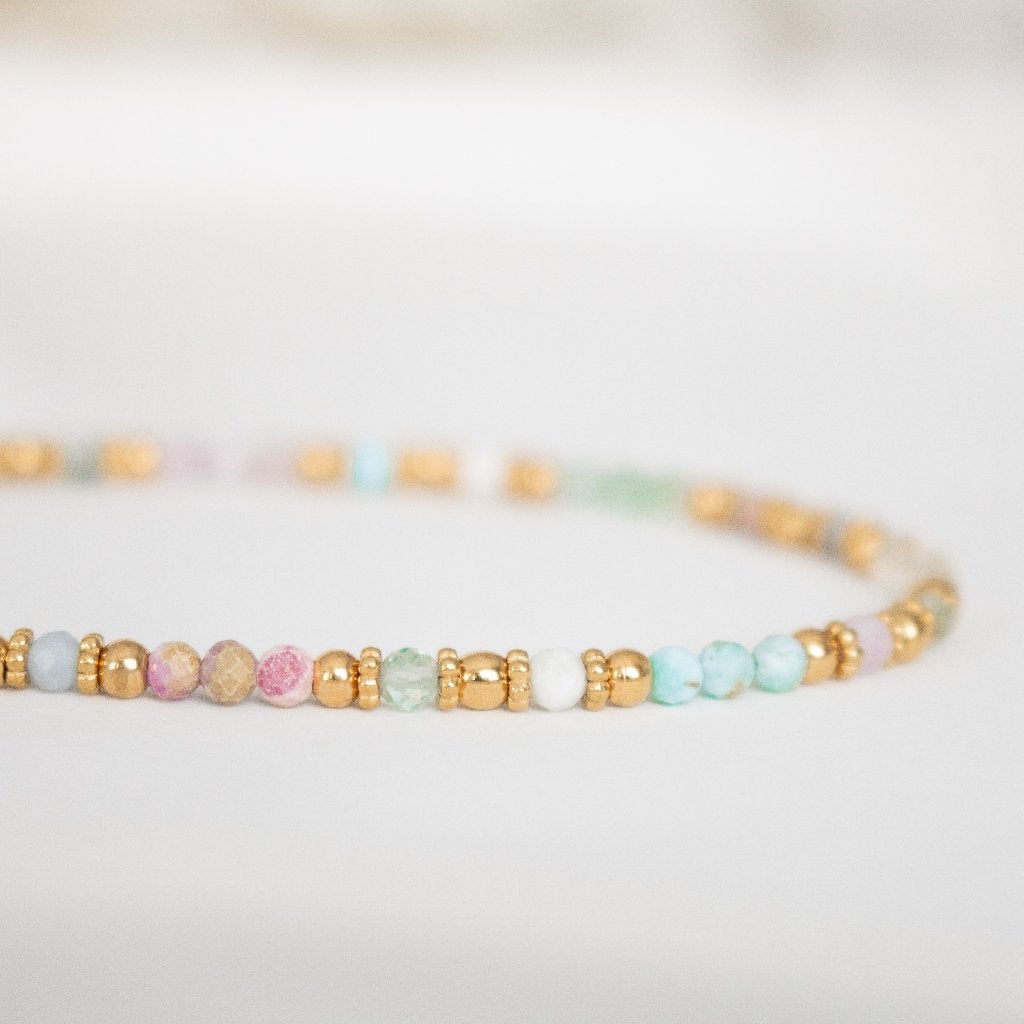 Ketting met o.a. larimar, kunziet & aquamarijn, Sieraden, Tassen en Uiterlijk, Kettingen, Blauw, Nieuw, Verstelbaar, Ophalen of Verzenden