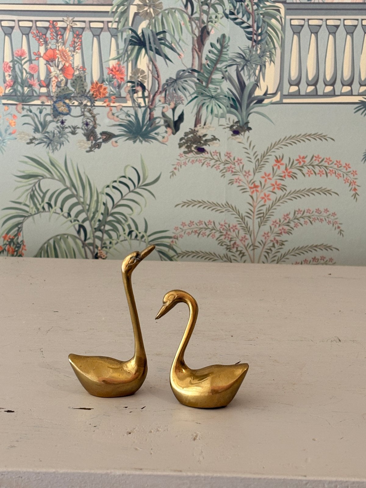 Set van 2 vintage messing zwanenbeeldjes, Ophalen of Verzenden