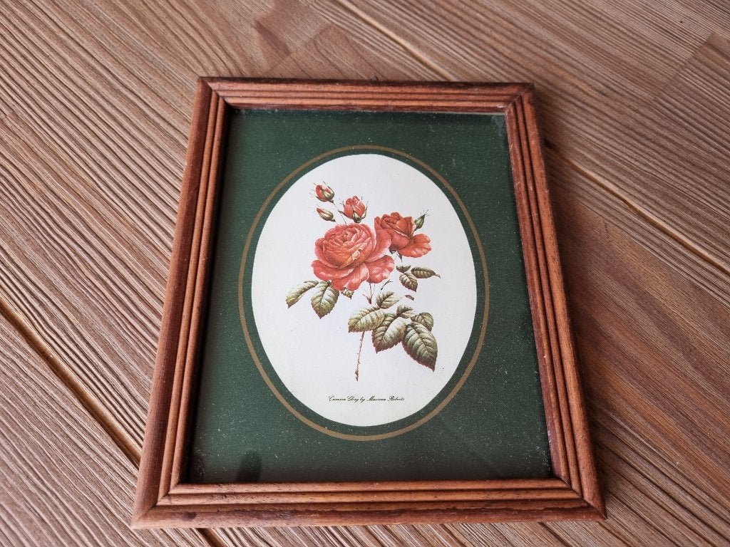 Mooi Vintage Schilderij Rozen Crimson Glory Maureen Roberts, Bloemen, Verzenden, Overige technieken, Achter glas